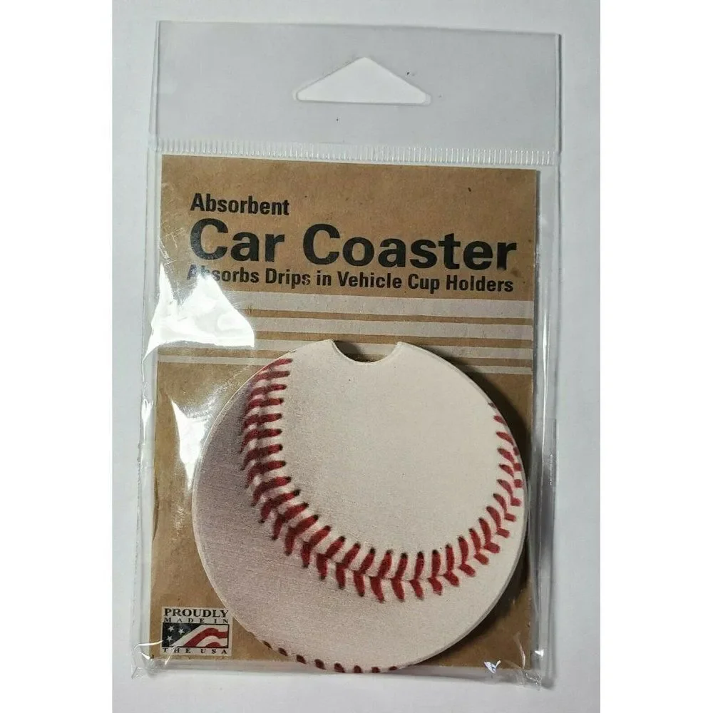 Counter Art Car Coasters Baseball Absorbent Stone Cup Holder Sports - SET OF 4 - Picture 2 of 4